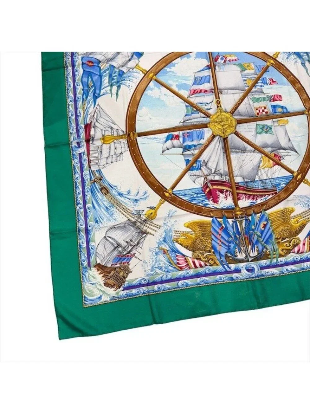 Hermes Vintage Carre 90 Scarf Silk 100% Green